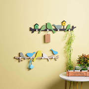 田园木质家居装饰小鸟挂钩创意，玄关北欧动物免打孔钥匙壁挂置物架