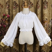 原创lolita洋装荷叶边长袖雪纺，内搭喇叭袖，宽松圆领套头打底衫