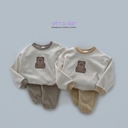 日本婴童秋天衣服宝宝套装童装秋款衣服婴儿小熊撞色套装韩版