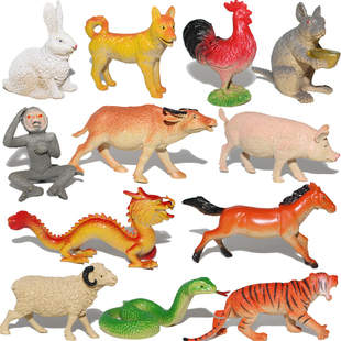 十二生肖玩具12生肖模型恐龙老虎儿童玩具大号软胶动物玩偶兔牛猪