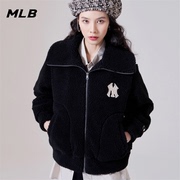 MLB 黑色短款羊羔绒外套女春季运动服休闲宽松保暖夹克