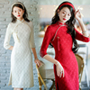 新中式改良旗袍秋季中国风，年轻款少女装，珍珠红色连衣裙敬酒服新娘