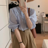 韩国东大门春装慵懒风气质法式薄款泡泡袖百搭五分袖衬衫女士