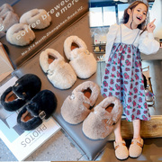 儿童羊毛卷女童棉鞋2023年秋冬纯色外穿小中大童毛毛鞋保暖鞋