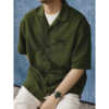 cenlesss24竹节纹刺绣古巴领衬衫，男短袖基础休闲薄衬衣日系复古