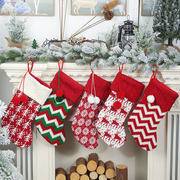 圣诞袜礼物袋圣诞节日儿童糖果袋红白条纹针织袜子圣诞树挂件