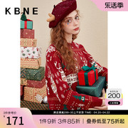 酒红色圣诞毛衣女(毛，衣女)kbne2022冬季长袖，套头学院风复古新年针织衫