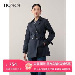 HONRN/红人宽松气质翻领短款系带收腰风衣外套女春秋HH11OF786