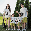 亲子装夏季一家三口短袖儿童卡通，熊猫珠地棉t恤父子短裤家庭套装