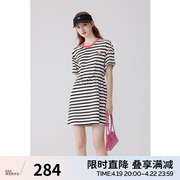 诗凡黎条纹(黎条纹)连衣裙，2024夏季款减龄黑白，撞色显瘦t恤裙子女