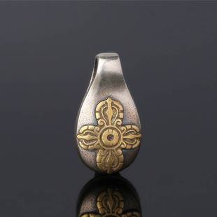 s925银做旧藏式佛珠计数器手串，diy饰品配件十字，金刚杵饕餮银卡子