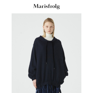 Marisfrolg玛丝菲尔羊毛2020年冬季女装加厚深蓝色宽松卫衣