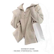 大码胖妹妹韩系慵懒风双拉链，长袖针织开衫，女秋季复古外套加厚毛衣