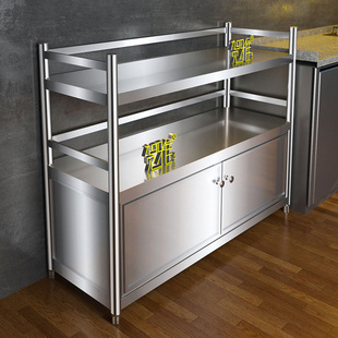不锈钢厨房置物架微波炉，烤箱带门储物柜子，家用碗碟收纳餐边柜货架