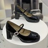 欧洲站女鞋2024春秋，欧货韩版方头，粗跟一字扣带玛丽珍高跟单鞋