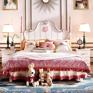全实木欧式儿童床女孩，组合s套房家具，公主床粉色单双人床1.5米1.8
