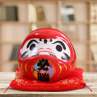 达摩摆件小号招财猫，日式红色存钱罐创意礼物，日本开运装饰陶瓷