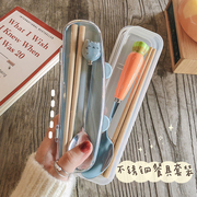 可爱创意木质筷子勺子餐具套装学生儿童便携式单人装一人用收纳盒