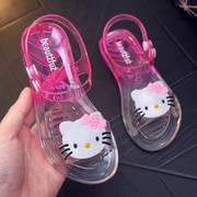 夏季女童塑料水晶透明凉鞋女孩小童儿童塑胶果冻鞋软小孩鱼嘴鞋子