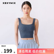 捡漏xexymix韩国瑜伽服女方领棋盘，格背心夏季吊带健身服