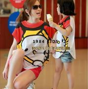 2023夏季夏装亲子装韩版女童蝙蝠衫儿童纯棉卡通短袖T恤