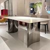 意式轻奢岩板餐桌椅，组合现代简约家用小户型金属，长方形西餐桌