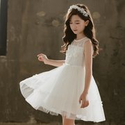 儿童裙子女童白色连衣裙，中大童装夏季公主，裙洋气背心纱裙演出礼服