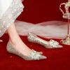 归艺金色水晶婚鞋女低跟新娘鞋孕妇可穿秀禾婚纱两穿婚礼高跟鞋夏