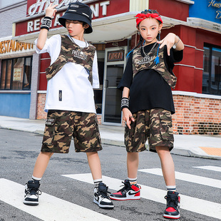 嘻哈街舞服装hiphop儿童爵士舞演出服女童迷彩套装男童街舞潮装
