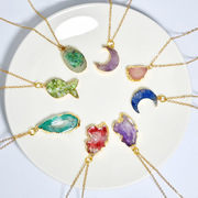 欧美彩色玛瑙片吊坠项链女小众设计不规则水晶挂件饰品