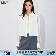 lily2024夏女装(夏女装)设计感休闲大口袋都市，通勤复古宽松短款衬衫女