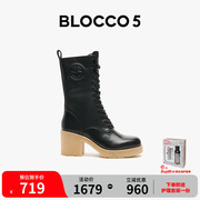 BLOCCO5短筒系带马丁靴高跟厚底马丁靴短靴女秋冬马丁靴短靴