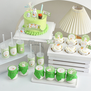 森系兔宝宝甜品台装饰摆件生日，满月一百天周岁，推推乐纸杯蛋糕插件