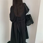 2023英伦韩系大码黑色风衣外套女春秋中长款大衣小个子感