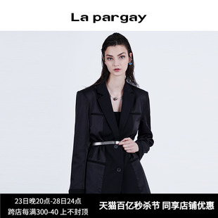 纳帕佳2024年春季黑色，个性潮搭拼接西装，外套中性优雅女中长款