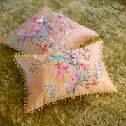 H中式抱枕样板间客厅沙发床靠垫绣花靠包靠枕花边装饰长方形腰枕