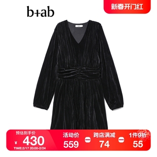 b+ab女装连衣裙春季时髦优雅气质褶饰收腰流行修身短裙