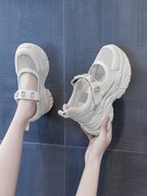 GG。欧货内增高跟包头凉鞋女士厚底2024夏季镂空外穿松糕坡跟运动