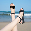 2024年夏季凉鞋女防水时装一字带坡跟旅游海边沙滩水晶果冻鞋
