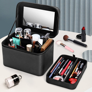 简约化妆箱带镜立体大容量跟妆手提化妆包便携旅行化妆品收纳盒女