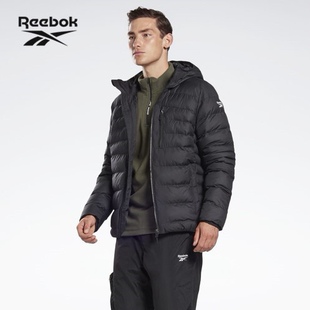 Reebok 锐步 纯色短款连帽保暖运动棉服 男款 黑色FU1699