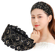 韩国宽边遮白发发箍女网红压发蕾丝刺绣花朵头箍发卡发饰头饰发带