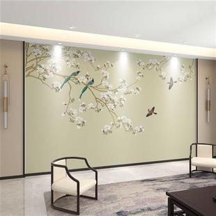 新中式电视背景墙壁纸，花鸟墙纸客厅壁布，沙发影视墙布定制壁画