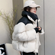 2023年冬白鸭绒羽绒服，女连帽加厚短款百搭小个子，双色拼接外套