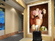 大型壁画定制欧式油画壁纸欧式花瓶花卉油画走廊玄关餐厅背景墙