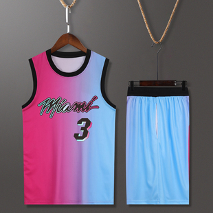 粉色篮球服套装定制个性潮流球衣单位比赛队服热火3号韦德背心夏