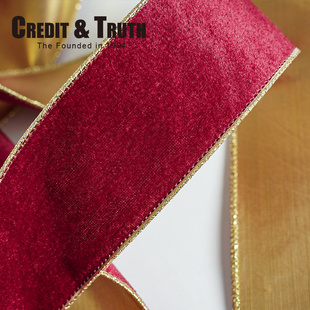 6.3cm圣诞绒面金布装饰丝带绸带金色绒diy晚宴质感布条圣诞节
