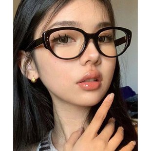 三角眼镜女复古黑框，猫眼镜框素颜神器，圆脸显瘦可配近视度数眼镜架