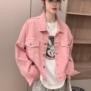 欧洲站粉红色牛仔短外套欧货时尚洋气网红夹克上衣潮春秋女装