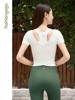 凡圣瑜伽t恤女假两件一体式带胸垫上衣露肩，瑜伽服运动短袖f13364